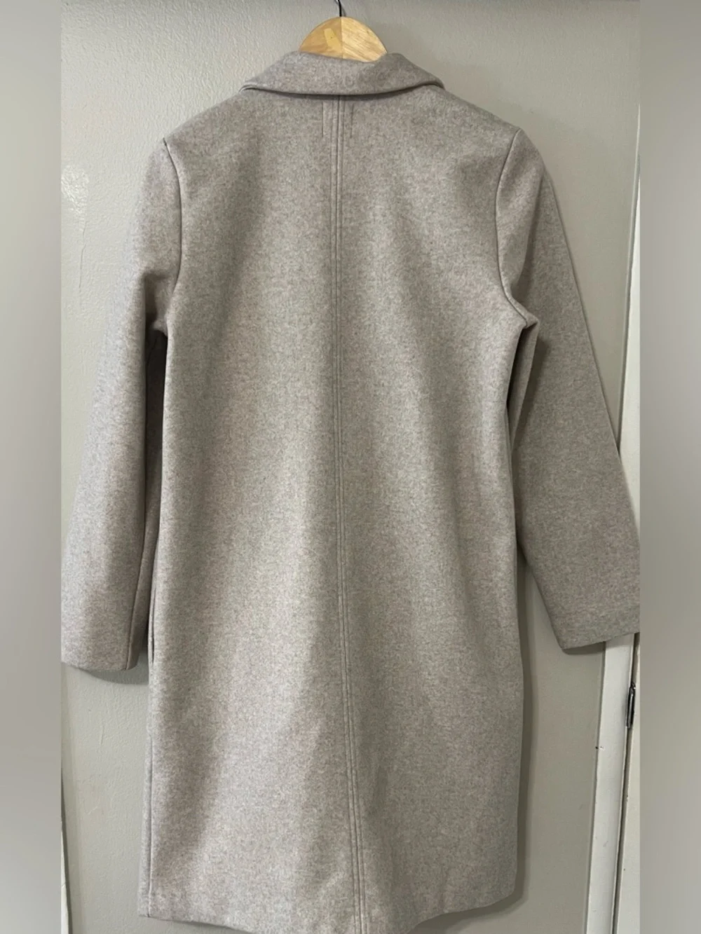 Zara Long Lapel Coat Oatmeal Beige Open Front Minimalist Coat Size M
